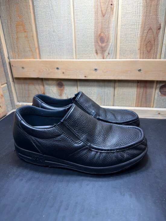 SAS Mens 11 W Black Pebbled Leather Slip On Loafer Walking Shoes Wide Width main image 8